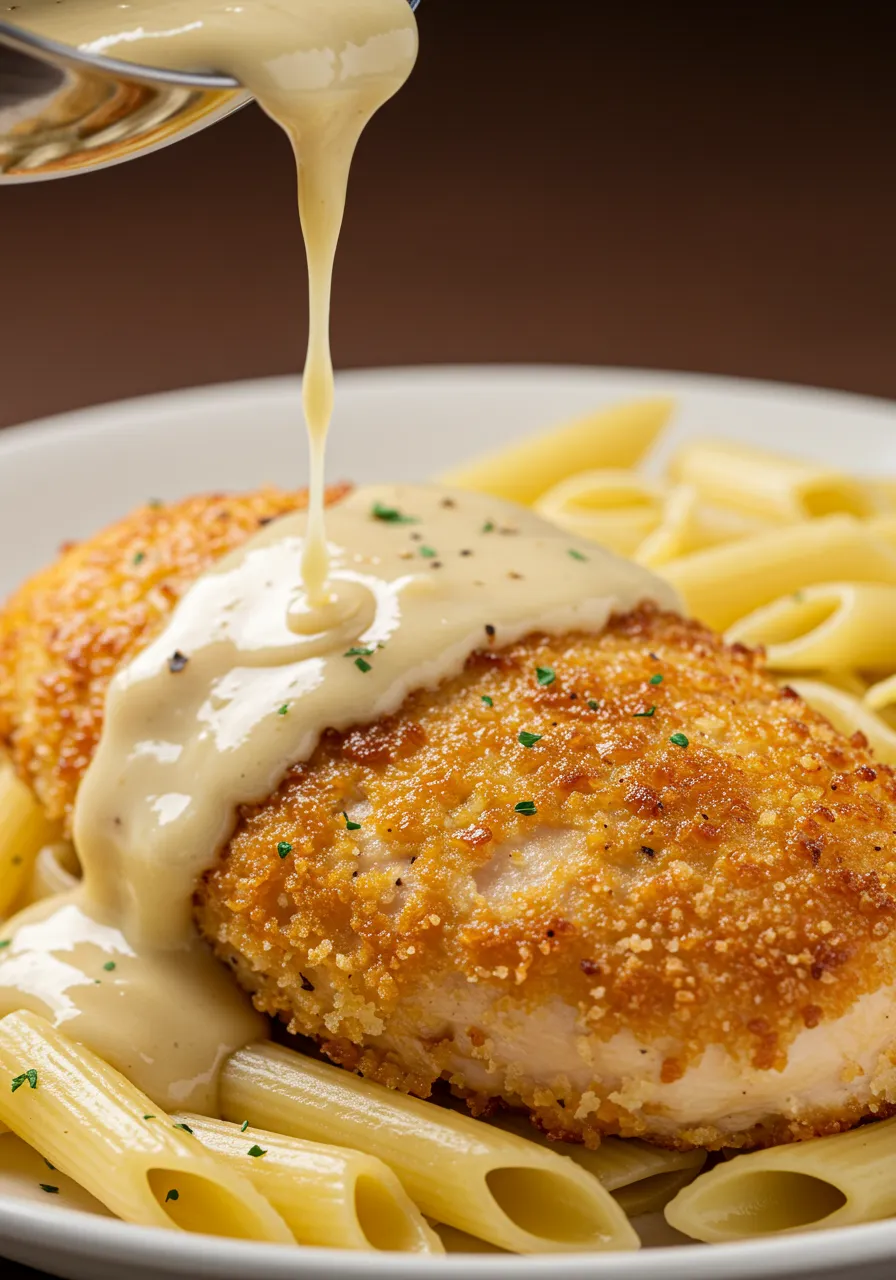 Parmesan Crusted Chicken with Creamy Garlic Sauce